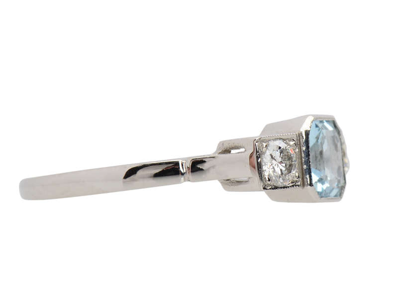 Aquamarine Diamond Platinum Trilogy Ring