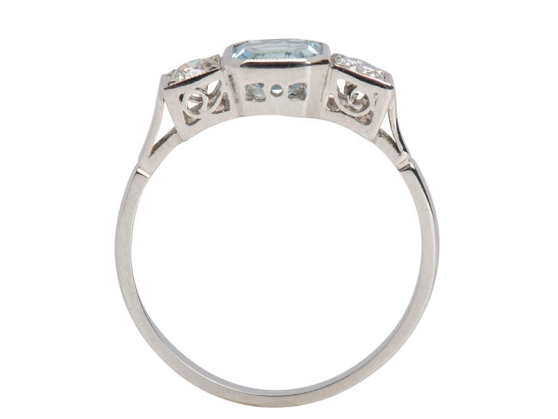 Aquamarine Diamond Platinum Trilogy Ring