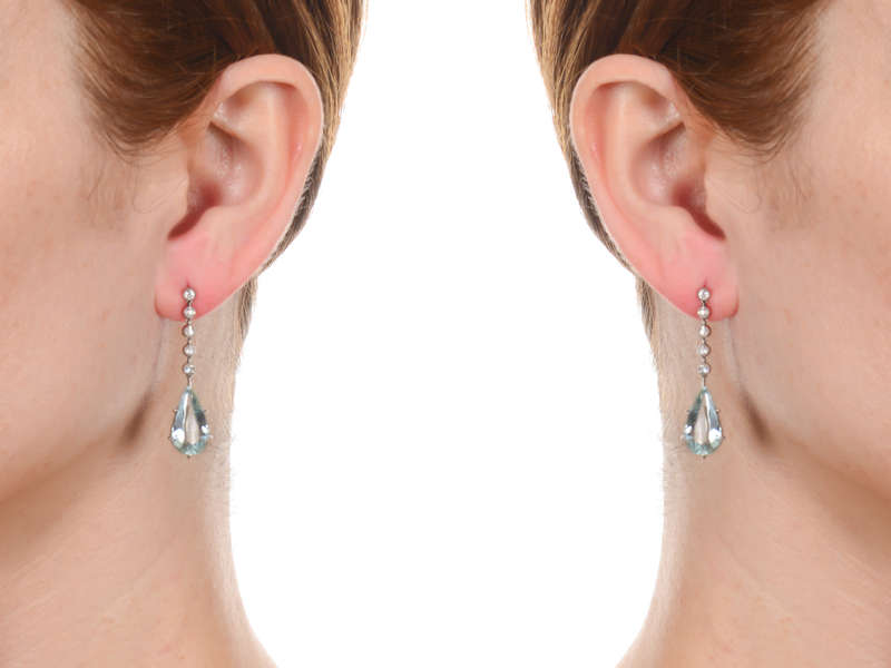 Aquamarine Diamond Platinum Earrings