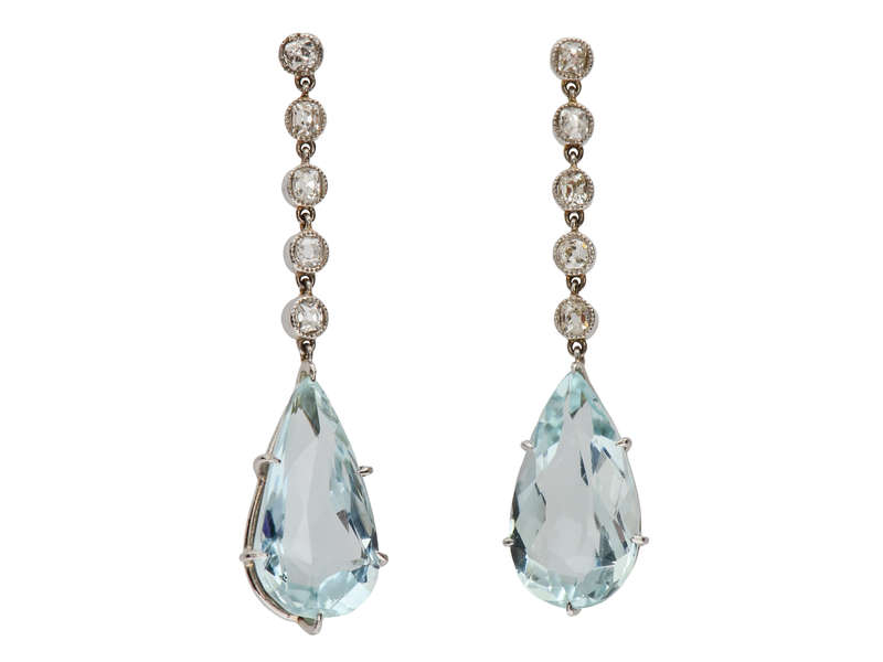 Aquamarine Diamond Platinum Earrings