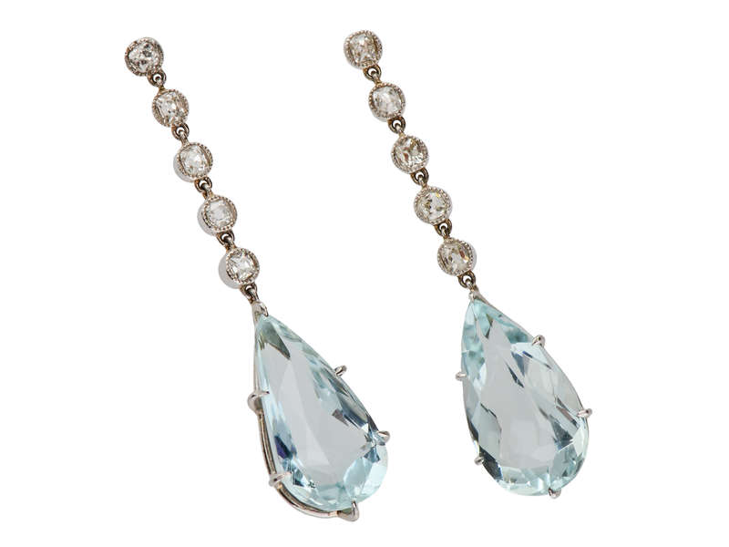 Aquamarine Diamond Platinum Earrings