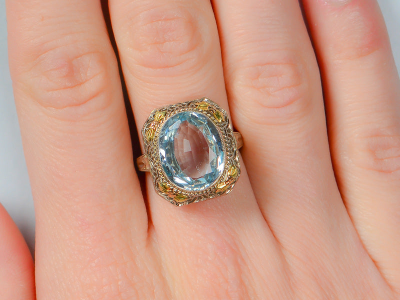 Vintage 1930s Aquamarine Filigree Ring