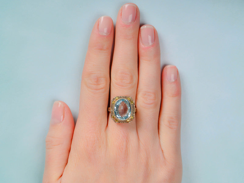 Vintage 1930s Aquamarine Filigree Ring