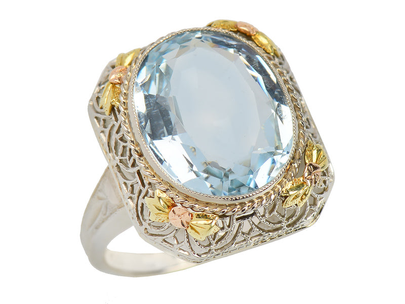 Vintage 1930s Aquamarine Filigree Ring
