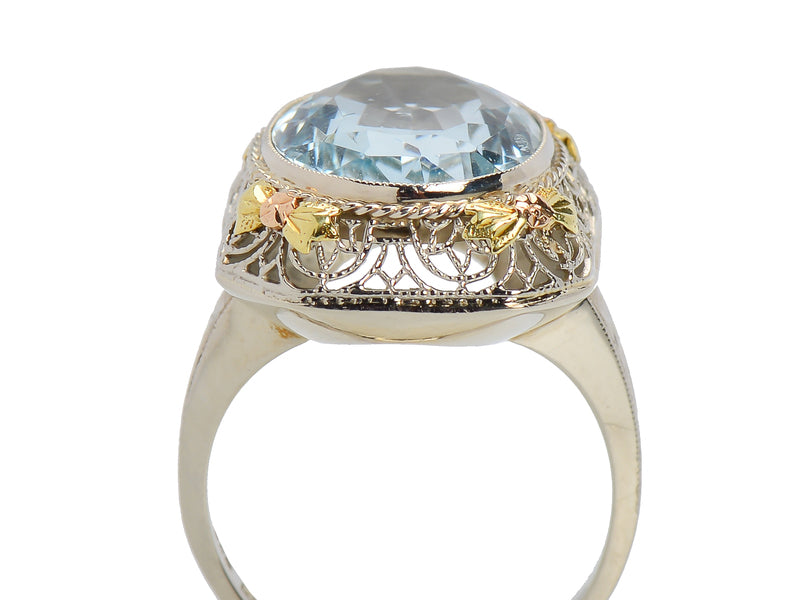 Vintage 1930s Aquamarine Filigree Ring