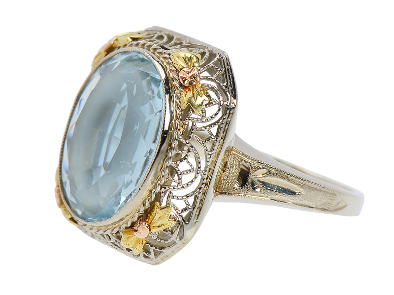 Vintage 1930s Aquamarine Filigree Ring