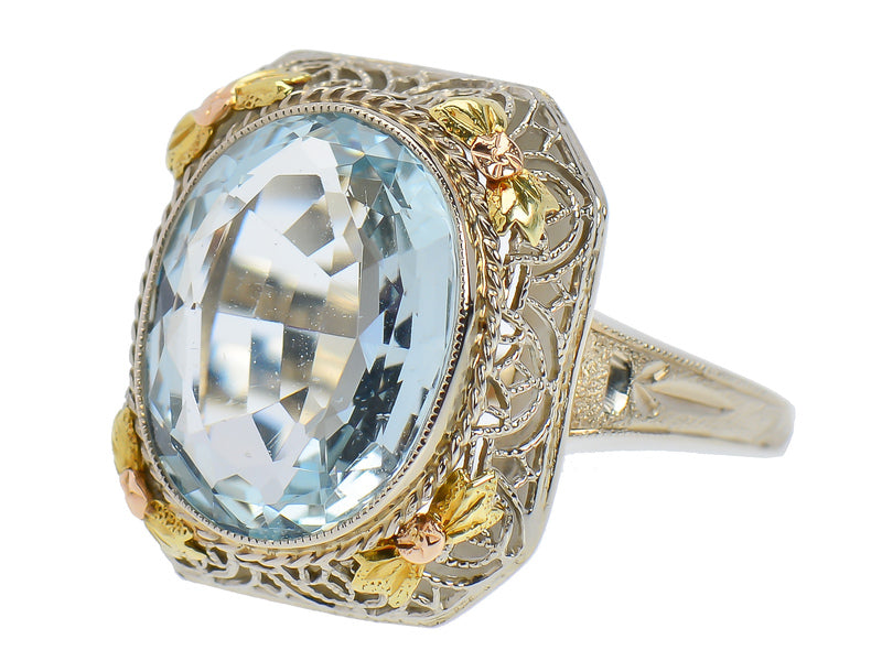 Vintage 1930s Aquamarine Filigree Ring