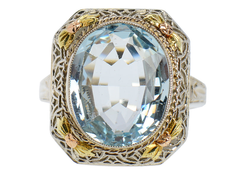 Vintage 1930s Aquamarine Filigree Ring