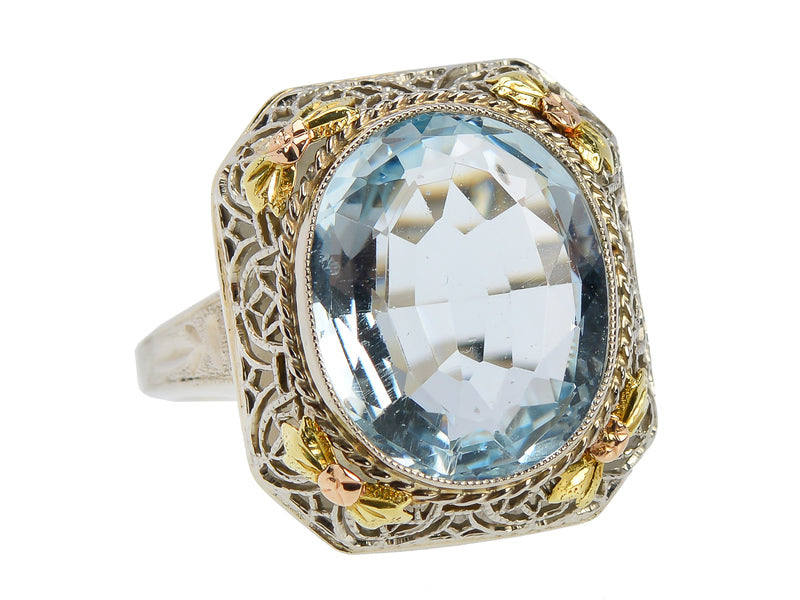 Vintage 1930s Aquamarine Filigree Ring