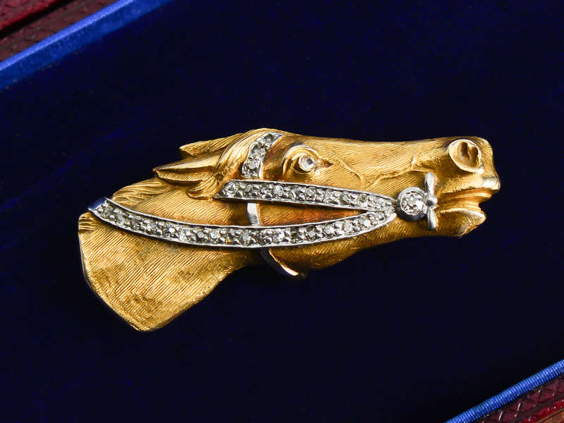 Antique Diamond & Gold Horse's Head Brooch