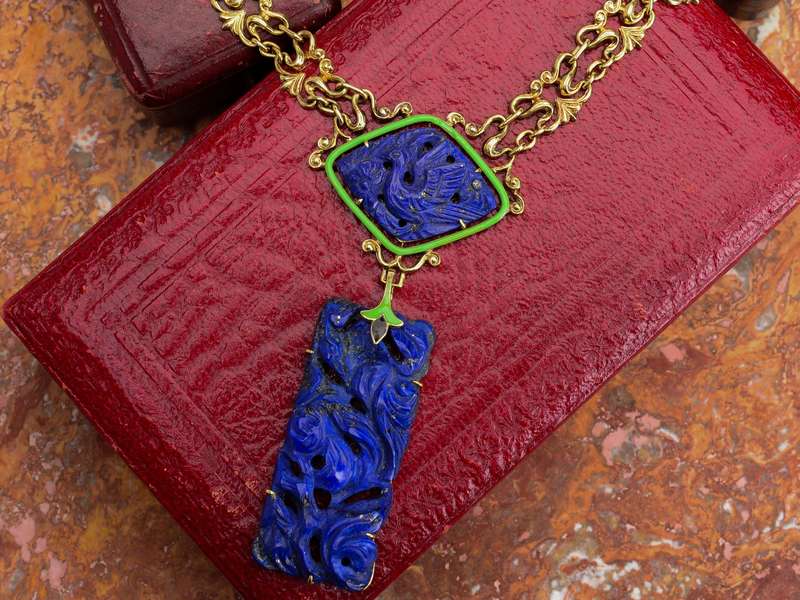 Collier Art Déco Ancien En Argent Sterling Et Lapis-lazuli - Bijou Antique Jugendstil, Occasion France