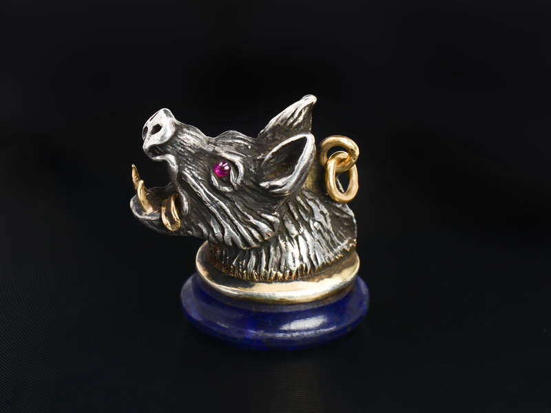 Lapis Lazuli Victorian Boar's Head Fob Pendant