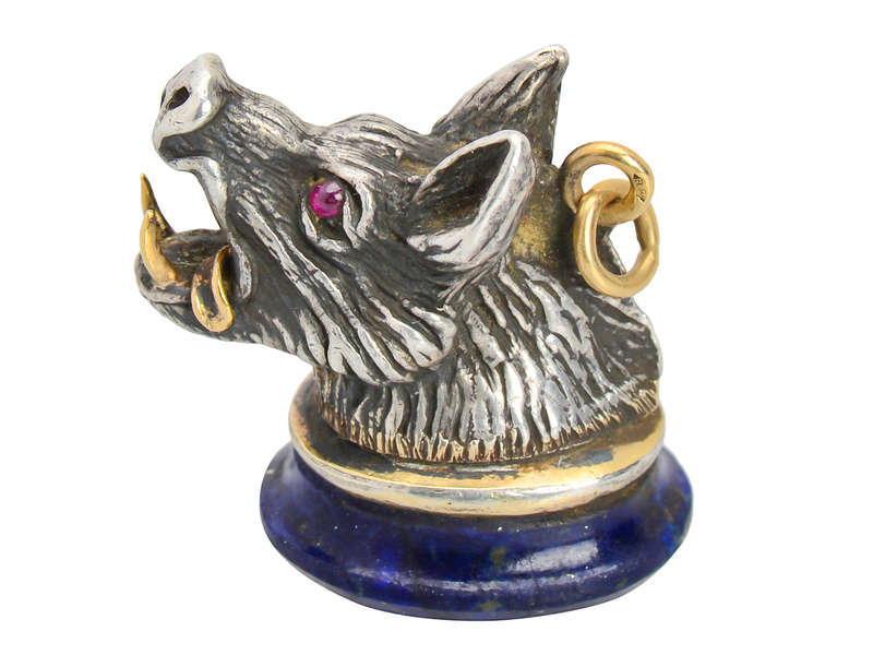 Lapis Lazuli Victorian Boar's Head Fob Pendant