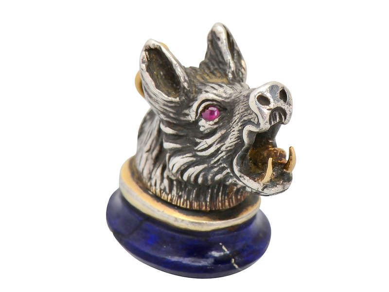 Lapis Lazuli Victorian Boar's Head Fob Pendant