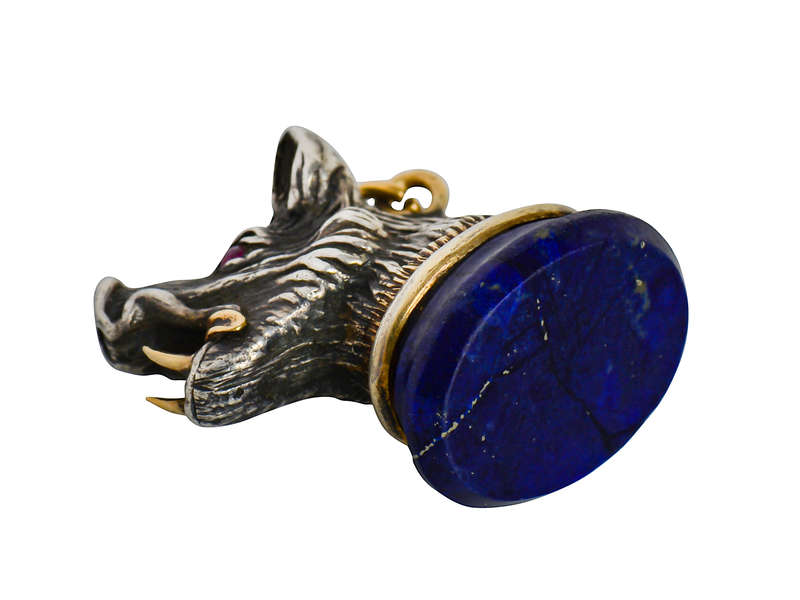 Lapis Lazuli Victorian Boar's Head Fob Pendant