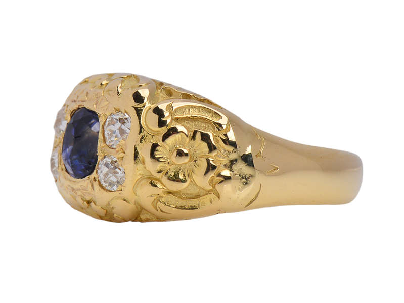 Distinction - Sapphire Diamond Carved Gold Ring