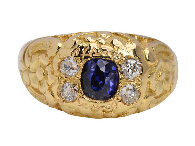 Distinction - Sapphire Diamond Carved Gold Ring