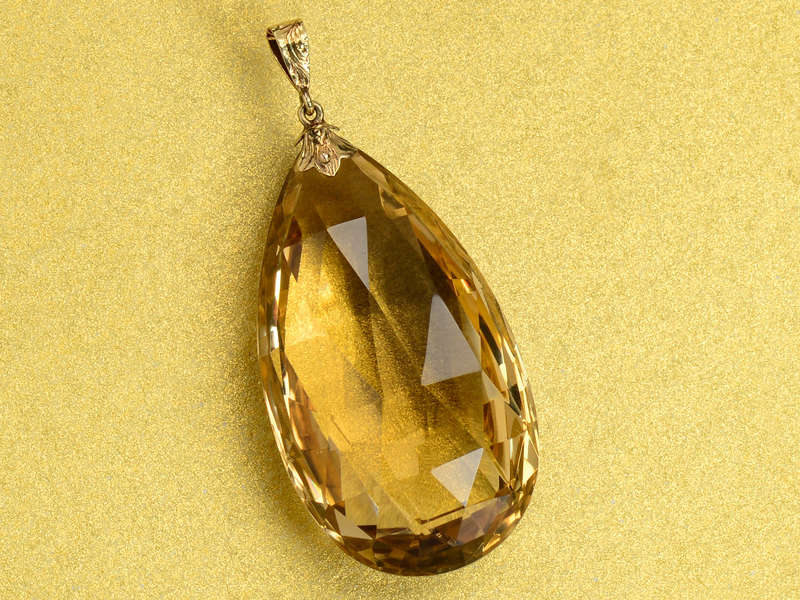Vintage Citrine Teardrop Briolette Gold Pendant