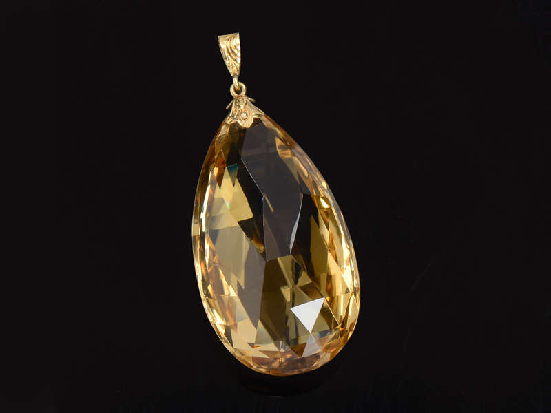 Vintage Citrine Teardrop Briolette Gold Pendant