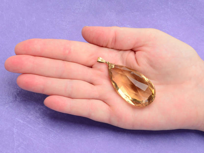 Vintage Citrine Teardrop Briolette Gold Pendant