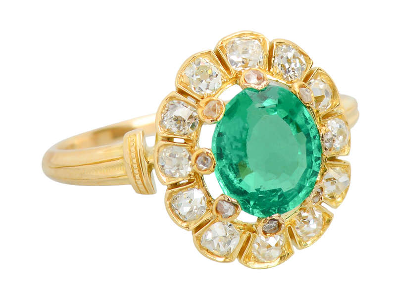 Victorian Colombian Emerald & Old Mine Diamond Ring
