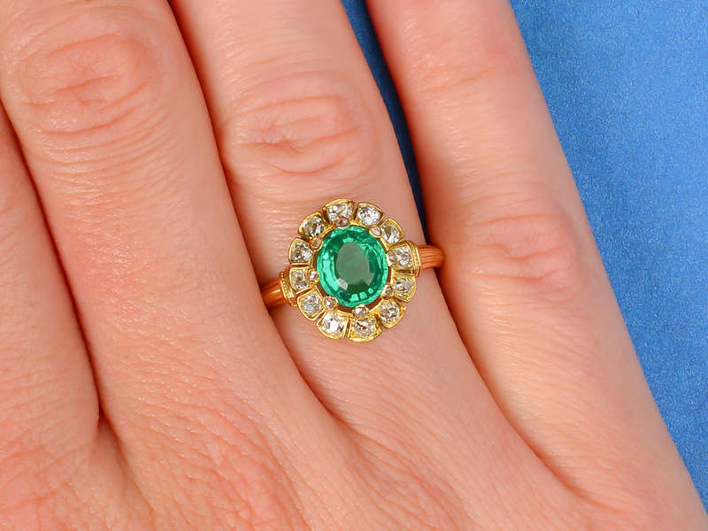 Victorian Colombian Emerald & Old Mine Diamond Ring