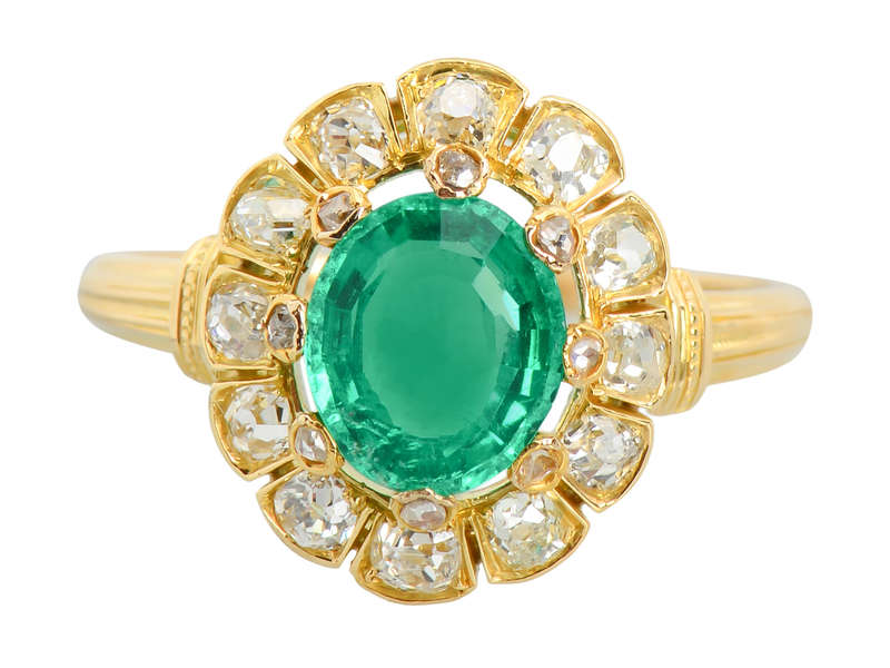 Victorian Colombian Emerald & Old Mine Diamond Ring