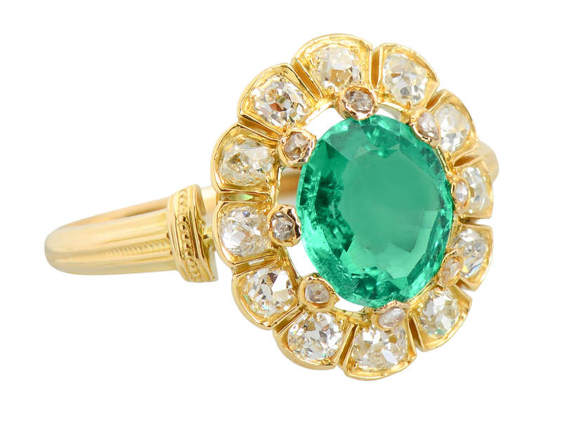Victorian Colombian Emerald & Old Mine Diamond Ring