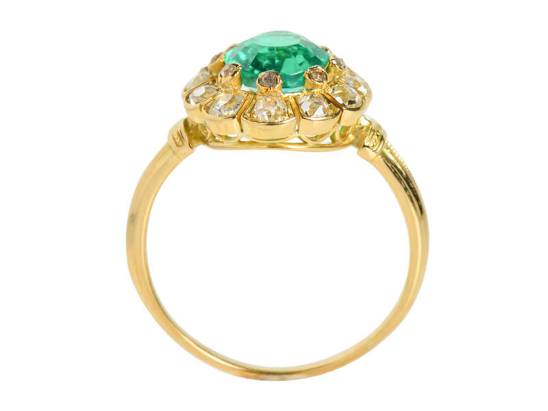 Victorian Colombian Emerald & Old Mine Diamond Ring