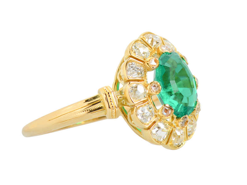 Victorian Colombian Emerald & Old Mine Diamond Ring