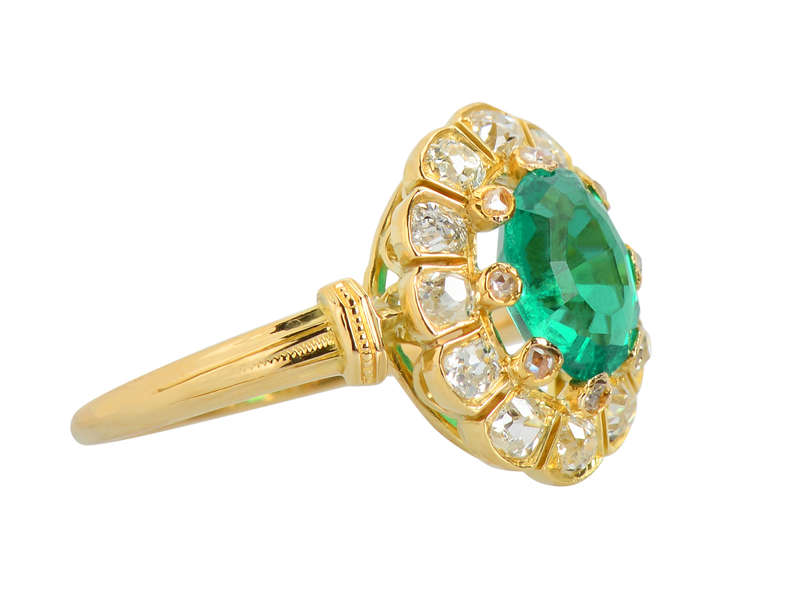 Victorian Colombian Emerald & Old Mine Diamond Ring