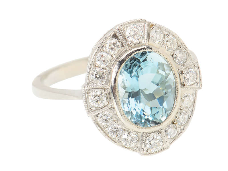 Vintage Aquamarine Diamond Platinum Ring