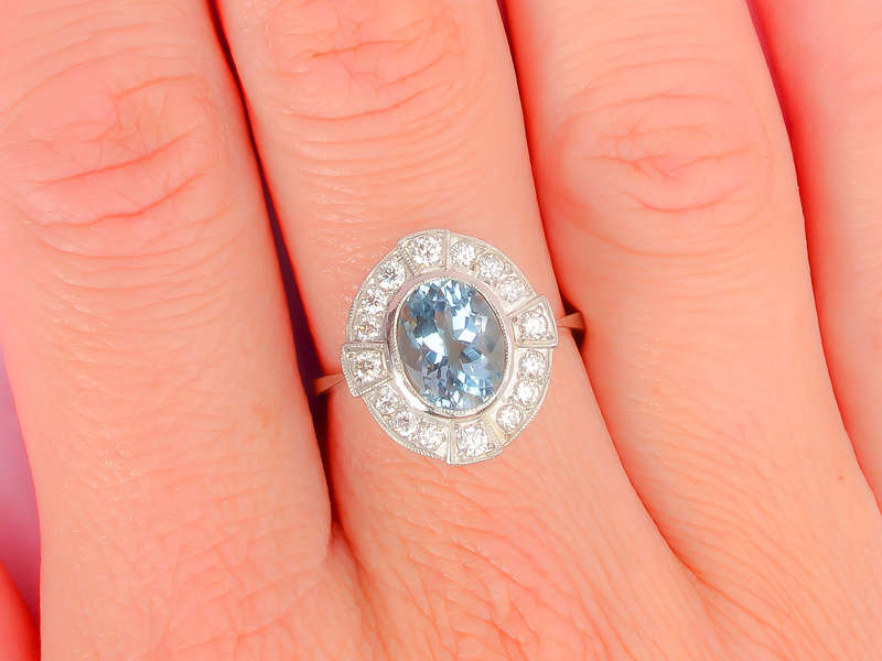 Vintage Aquamarine Diamond Platinum Ring