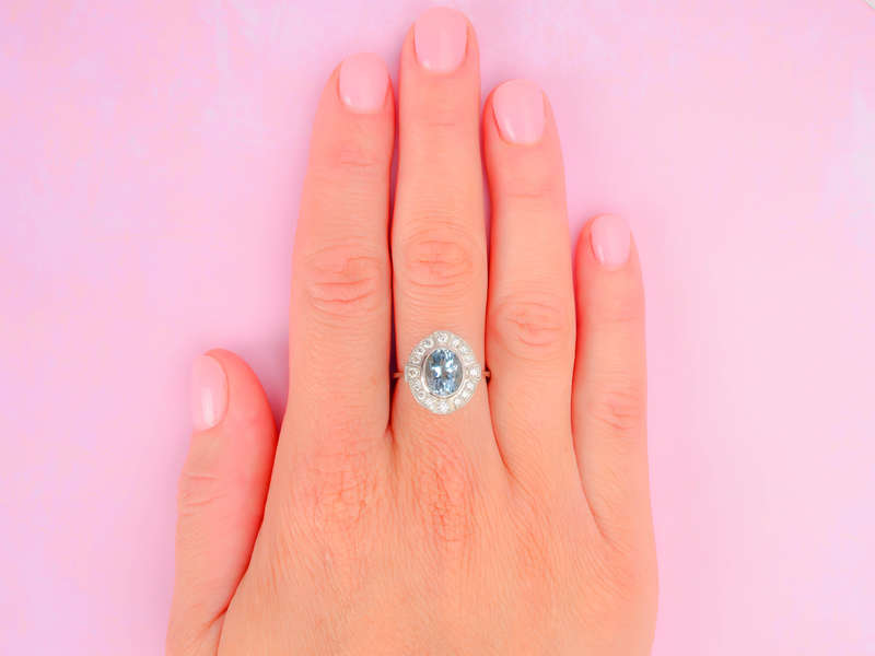 Vintage Aquamarine Diamond Platinum Ring