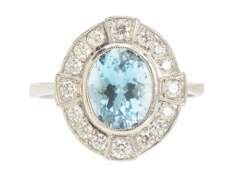 Vintage Aquamarine Diamond Platinum Ring