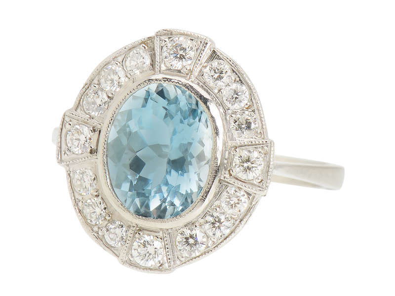 Vintage Aquamarine Diamond Platinum Ring