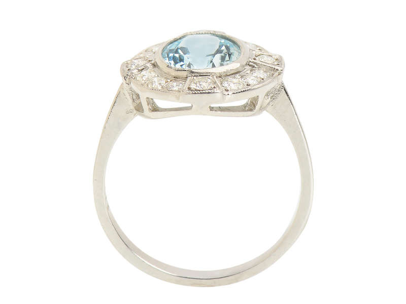 Vintage Aquamarine Diamond Platinum Ring