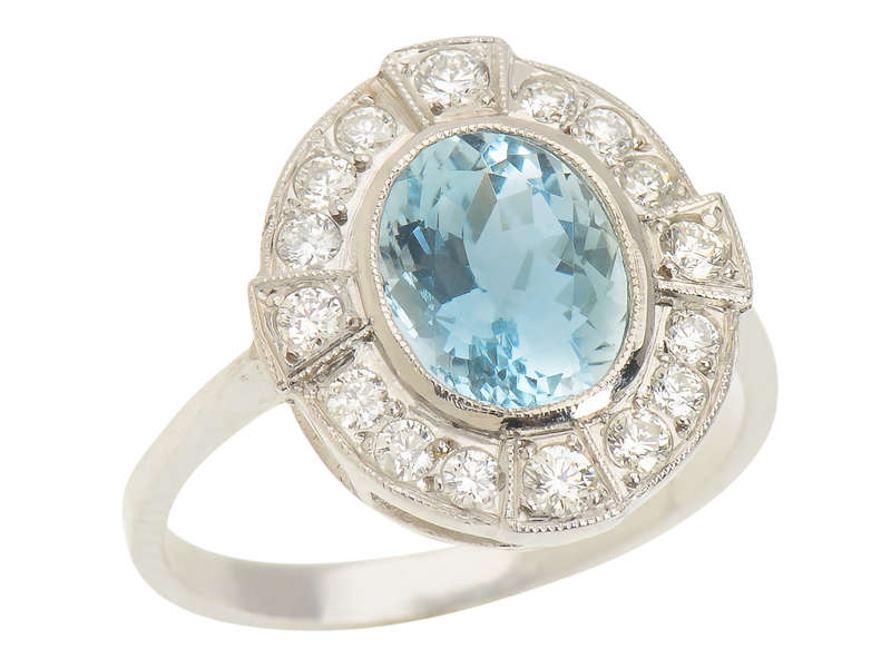 Vintage Aquamarine Diamond Platinum Ring