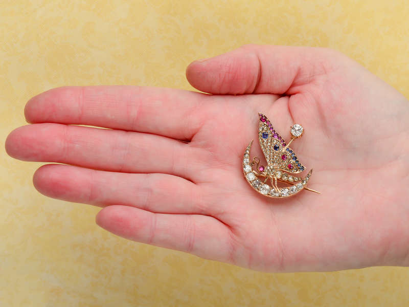 Antique Moon & Star Butterfly Brooch