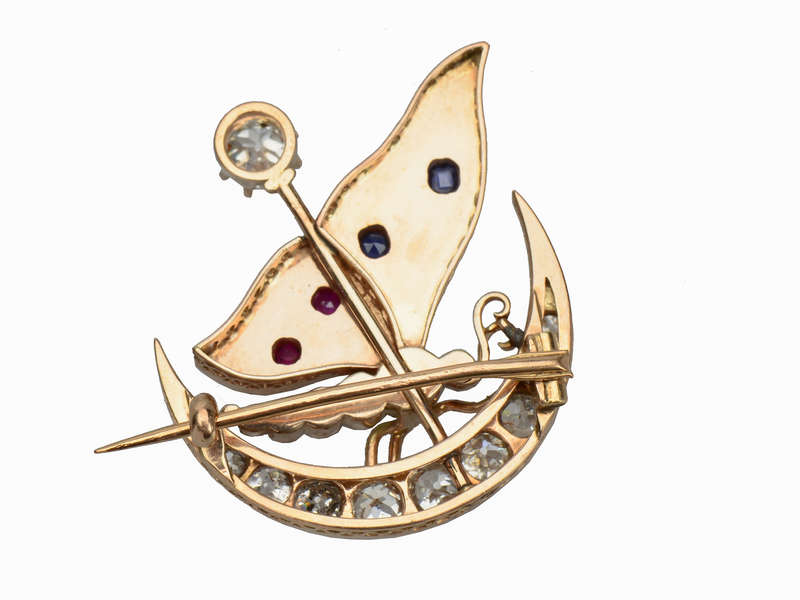 Antique Moon & Star Butterfly Brooch