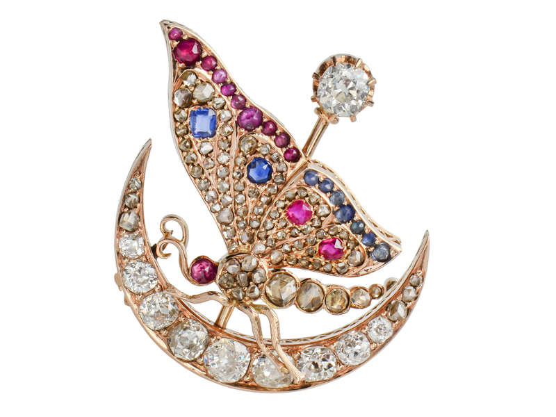 Antique Moon & Star Butterfly Brooch