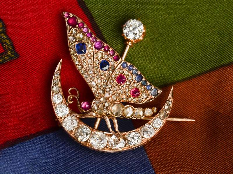 Antique Moon & Star Butterfly Brooch