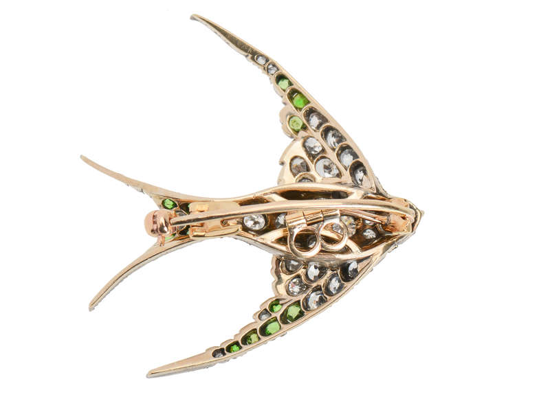 Demantoid Garnet Diamond Swallow Bird Brooch