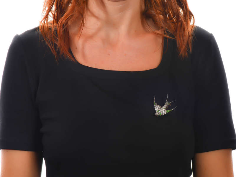 Demantoid Garnet Diamond Swallow Bird Brooch