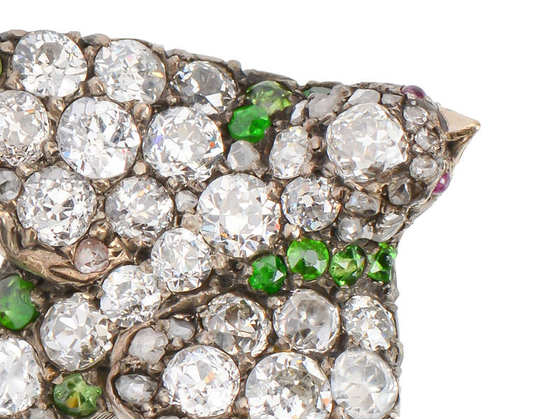 Demantoid Garnet Diamond Swallow Bird Brooch