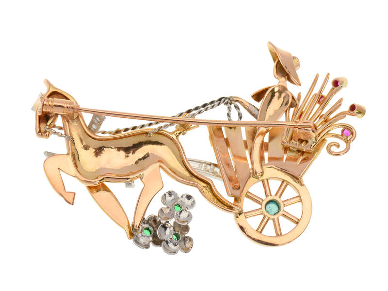Retro Era Gold Flower Cart & Donkey Brooch