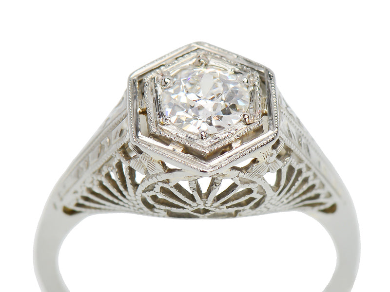 Art Deco Diamond Solitaire Ring - Intricate Filigree