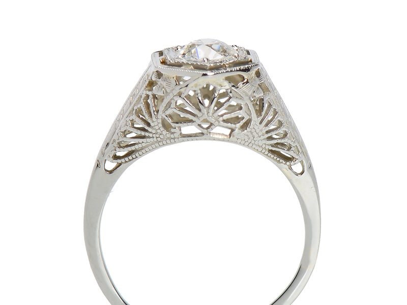 Art Deco Diamond Solitaire Ring - Intricate Filigree