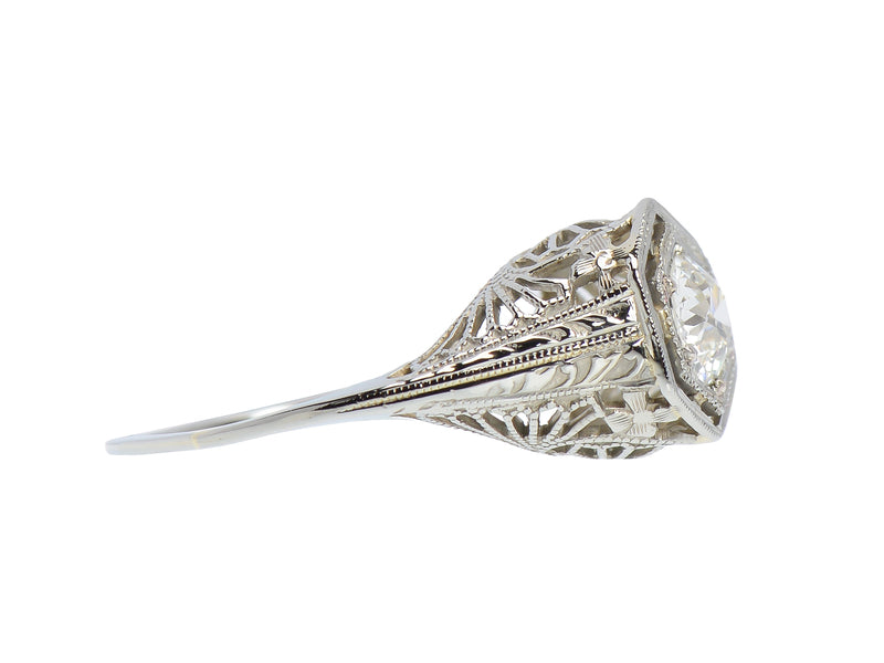 Art Deco Diamond Solitaire Ring - Intricate Filigree