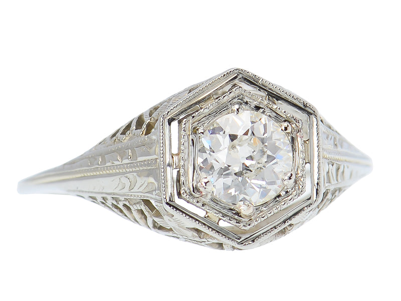 Art Deco Diamond Solitaire Ring - Intricate Filigree
